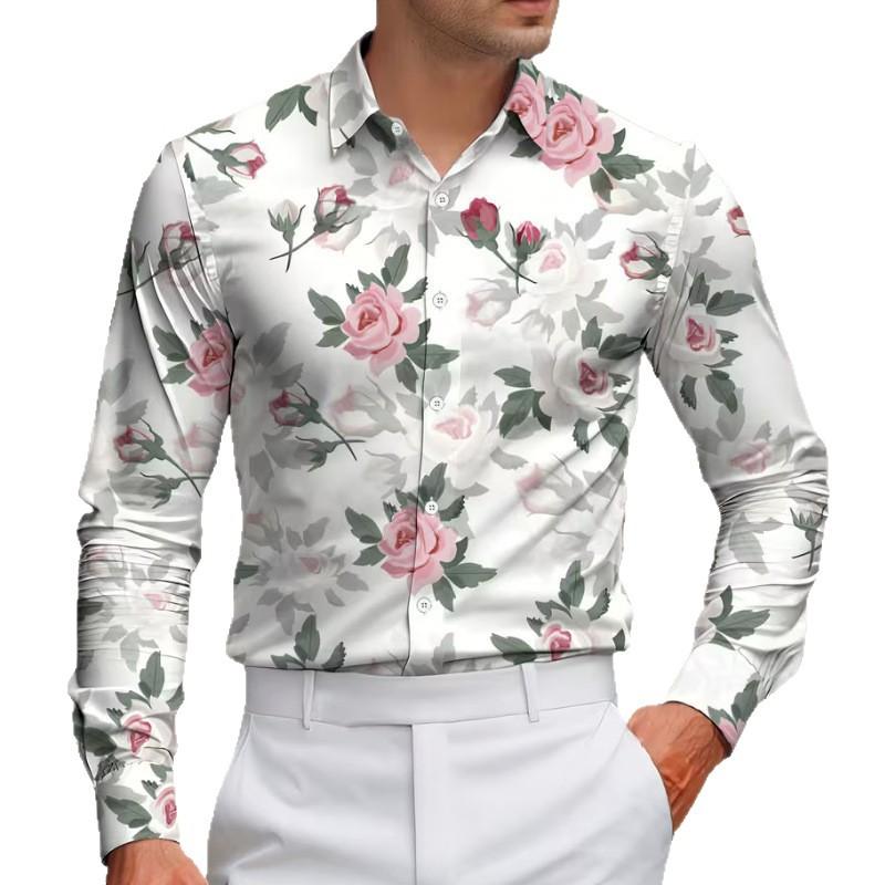 Trendy Floral Print Long-sleeve Shirt, Casual Button-up for Daily Wear