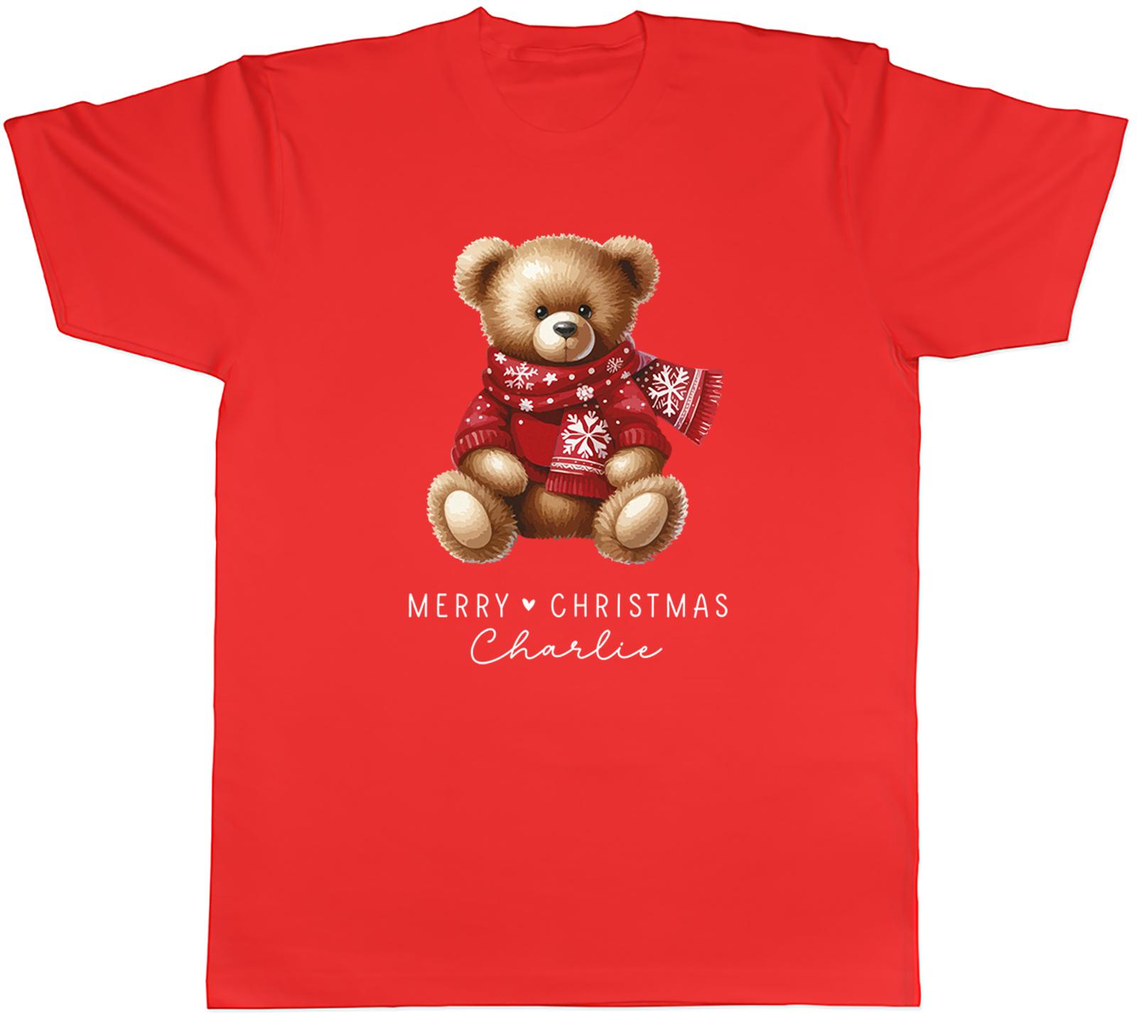 Personalised Merry Christmas Any Name Teddy Bear Unisexs TShirt Tee Gift Top S