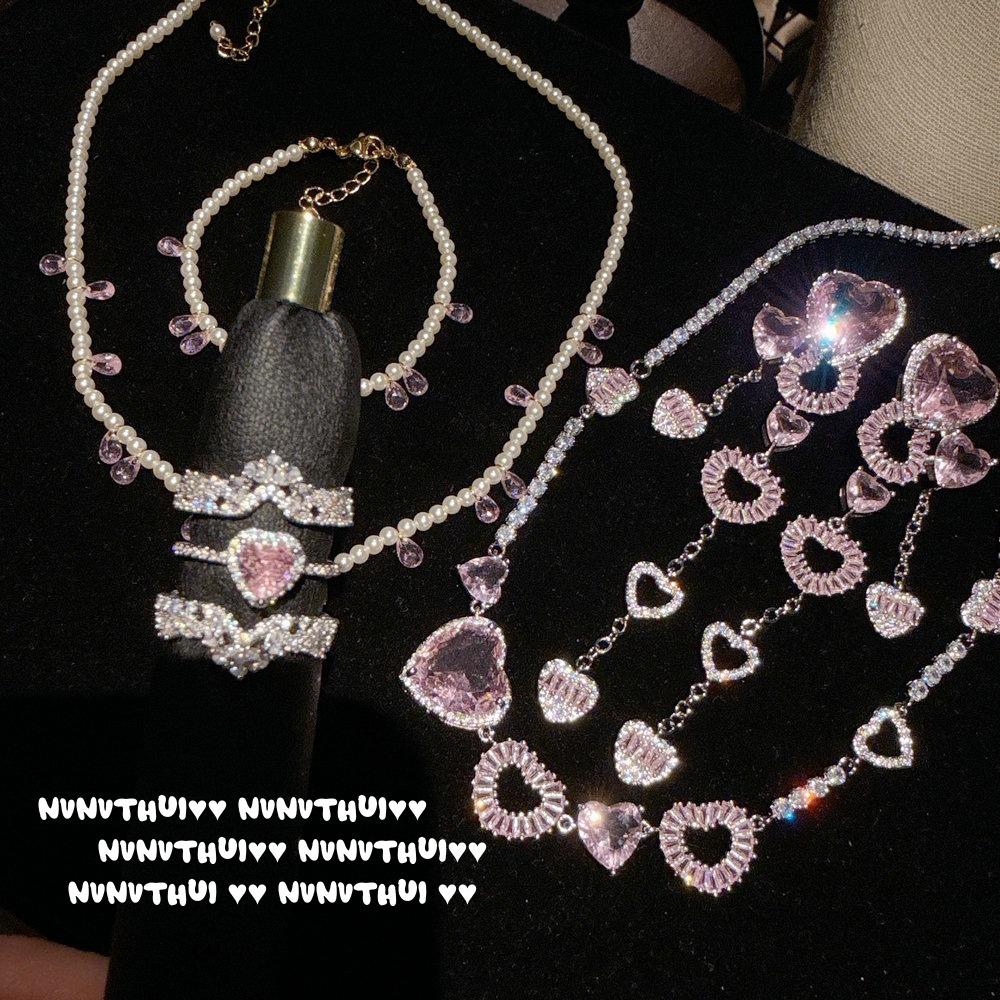Haute Couture Jewelry High Carbon Love Crown Various Ways To Wear Detachable Ring Morgan Powder Love Bubble Zircon Necklace