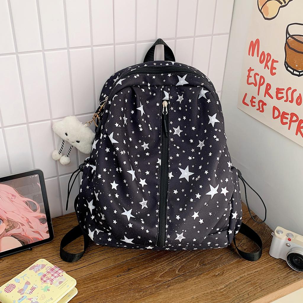 Schoolbag Korean Star Printed Backpack Women's Lightweight Simple Student School Bag Casual Versatile Girl Heart Travel Small Backpack
