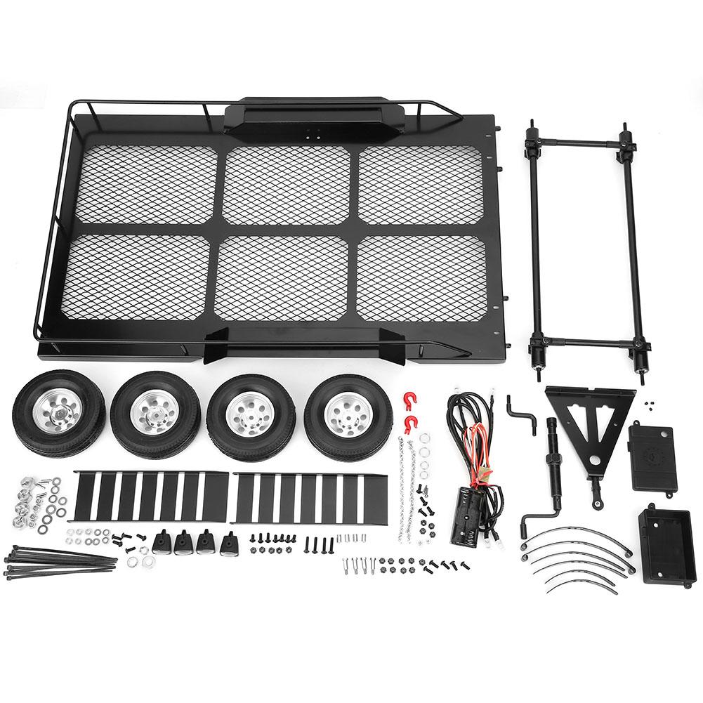 Metal Trail Car, with Four Tires 1 10 double axle Trailer A essory simulation of flat Fit for  4 RC