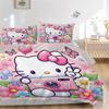 3pcs Butterflies & Hello Kitty Quilt Set Cartoon Themed Bed Quilt Set Lovely Character Bedroom Decor Bed Quilt Set Four Seasons (1 Cover + 2Pillo