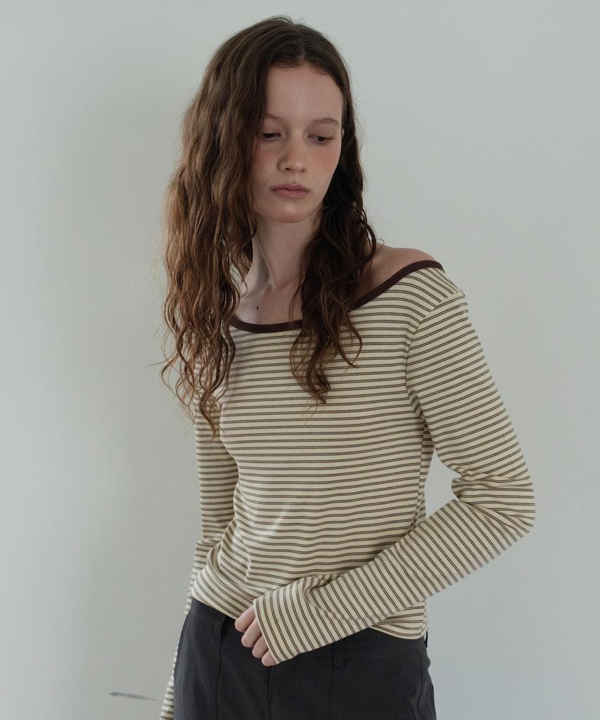 WAARFORWOMAN Wt-98 Striped Color Block T-Shirt_Brown