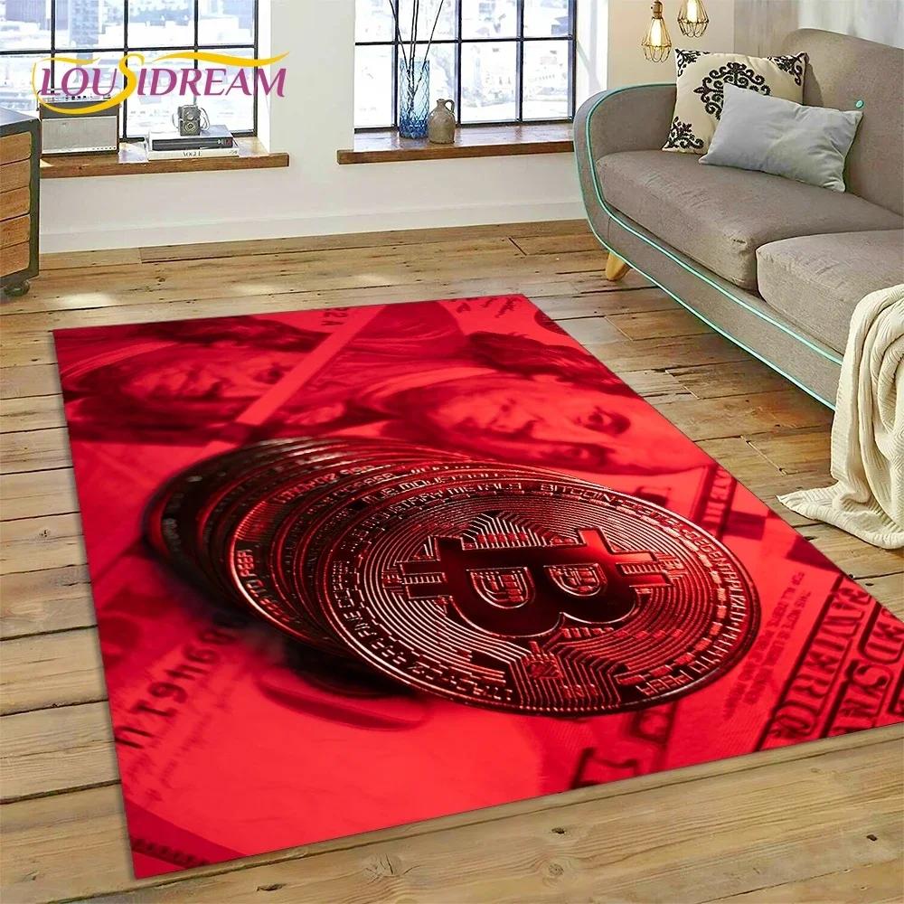 Bitcoin 3D Virtuální měna NFT Oblastní koberec Koberec pro ložnici Obývací pokoj Domácí dekorace pohovky, Dětská hra Velká dekorace Podlahová rohož