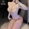 Sexy underwear new stand-up collar empty long-sleeved hooked halter one-piece mesh, hot temptation tight elastic mesh