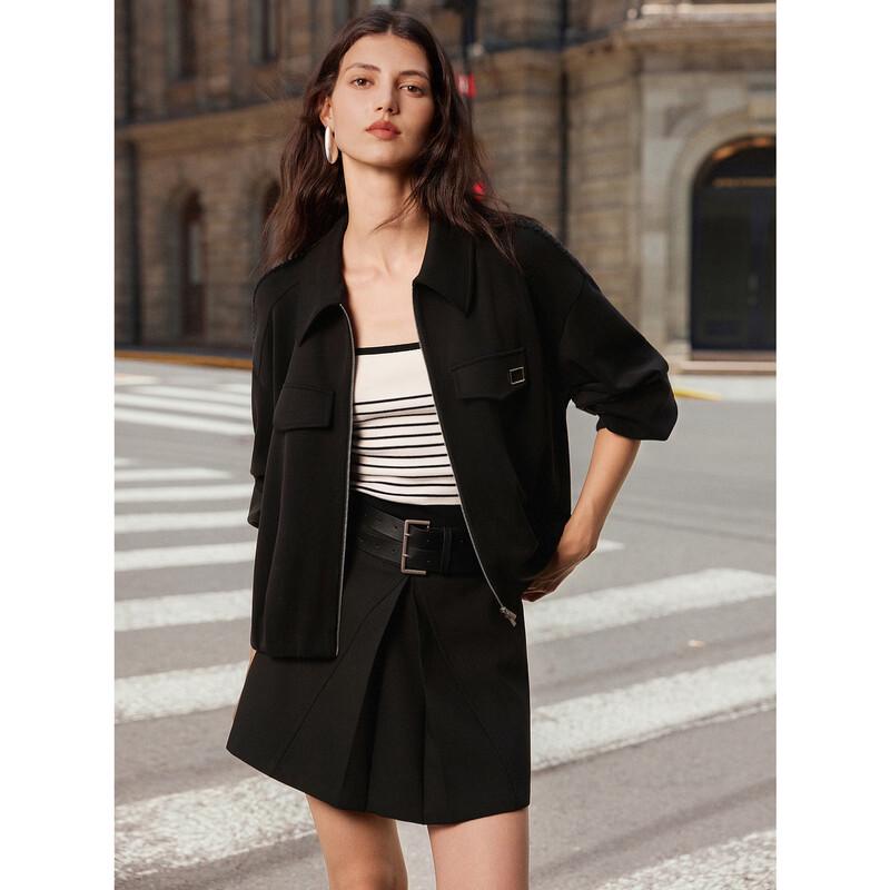 ELLE Felpa Larga Nera Stile Giacca da Donna
