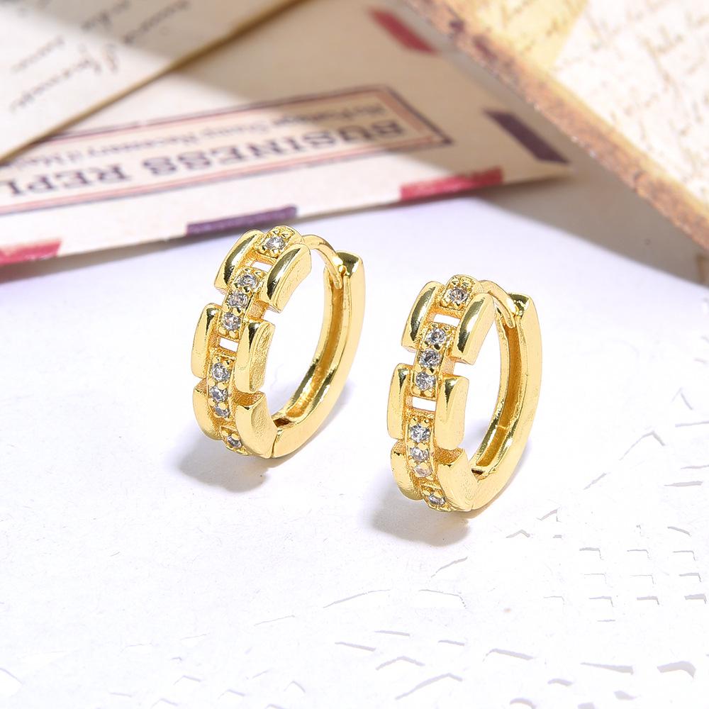 Set of 7 Small Geometric Copper Zircon Earrings for Women - Exquisite Color-Preserving Design