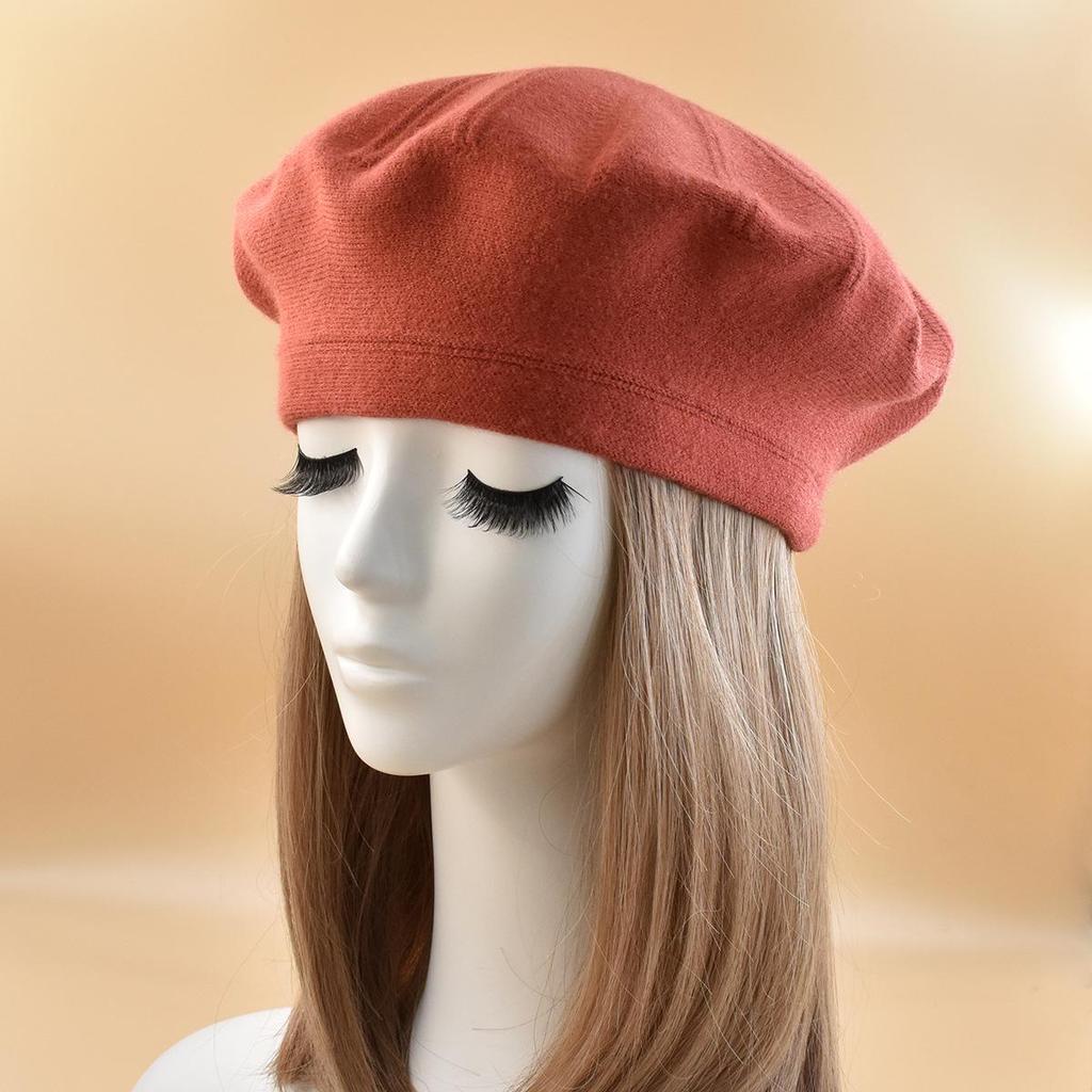 French Women's Wool Knit Striped Beret: Warm, Elastic, Brimless Winter Hat