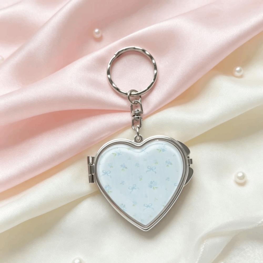 Heart Shaped Mirror Keychain Pastel Patterns Makeup Mirror Pendant Mirror Bag Pendant  Car Keychain