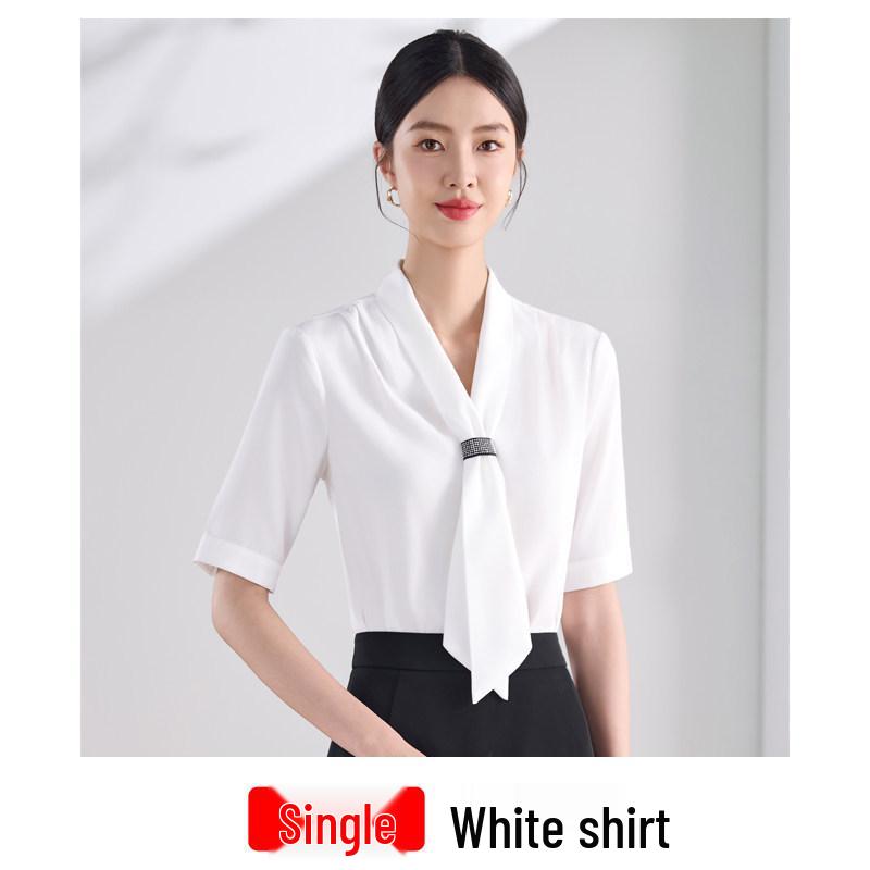 Women's Summer V-Neck Short Sleeve Professional Blouse