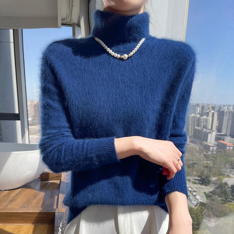 2025 A/W Women's High Neck Loose Knit Mink Velvet Cashmere Sweater