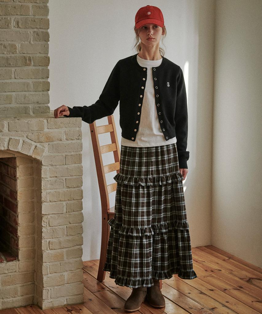 BELLOL Winter Shirring Long Skirt Check Brown