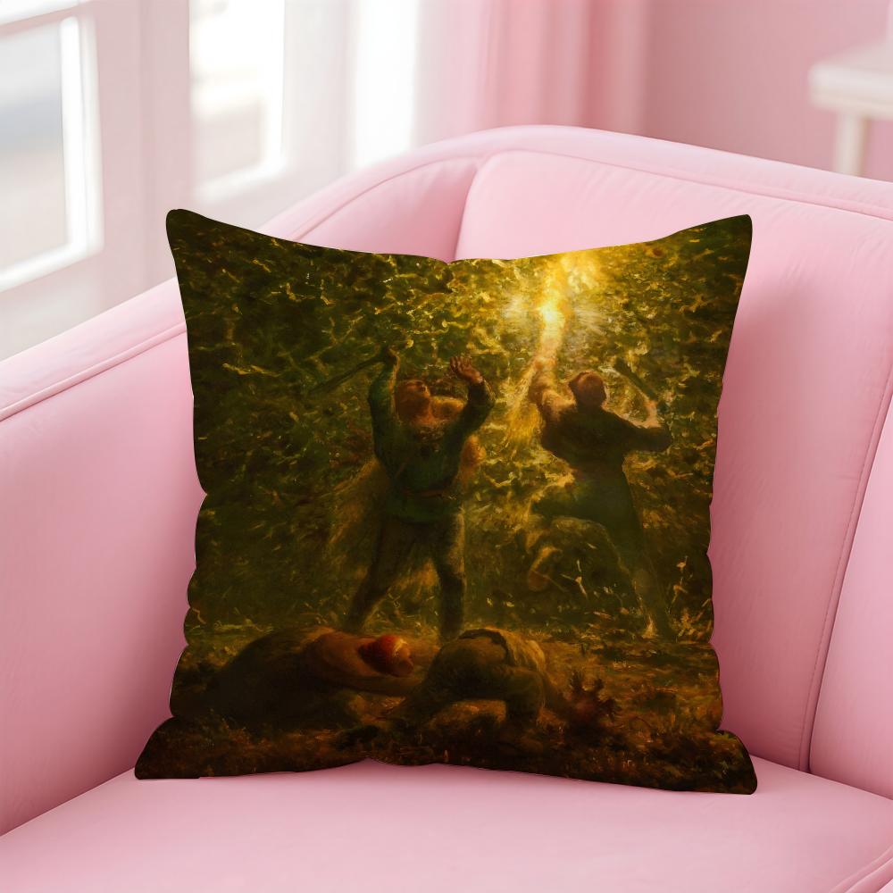 JJeanFrancois Millet ART Cushion Cover Pillow Case Ultra Soft Skin Friendly Fabric Cloud Like Comfort Concealed Zipper