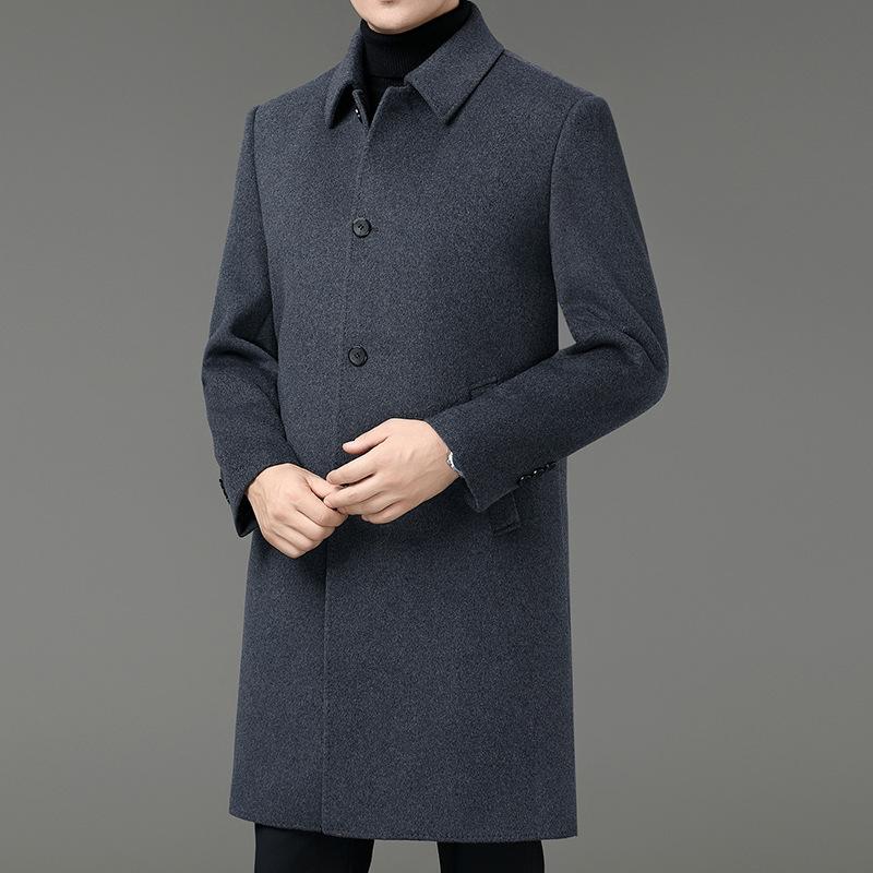 Middle-aged Men's Lapel Double-sided Wool Coat, Long Down Lining, Detachable Daddy Woolen Coat