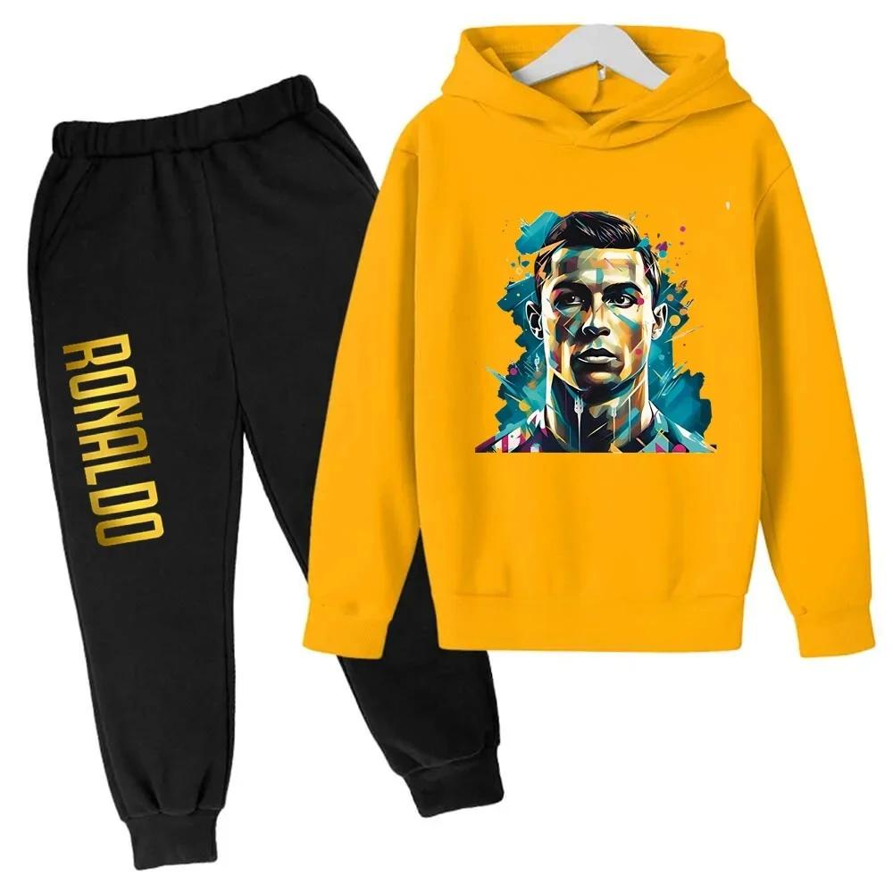 Ronaldo CR7 Estampado Ídolo del Fútbol Ropa Sudadera para Niños Conjunto de 2 Piezas Traje de Pantalón Chándal para Niños Niños Niñas Ropa Chándales Deportivos