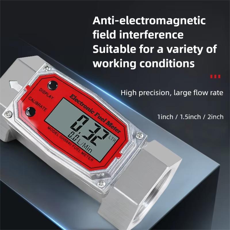 High Precision Digital Display Turbine Flow Meter Fuel Flowmeter Measuring Diesel Kerosenes Gasolines Water Methanol 1/1.5/2inch