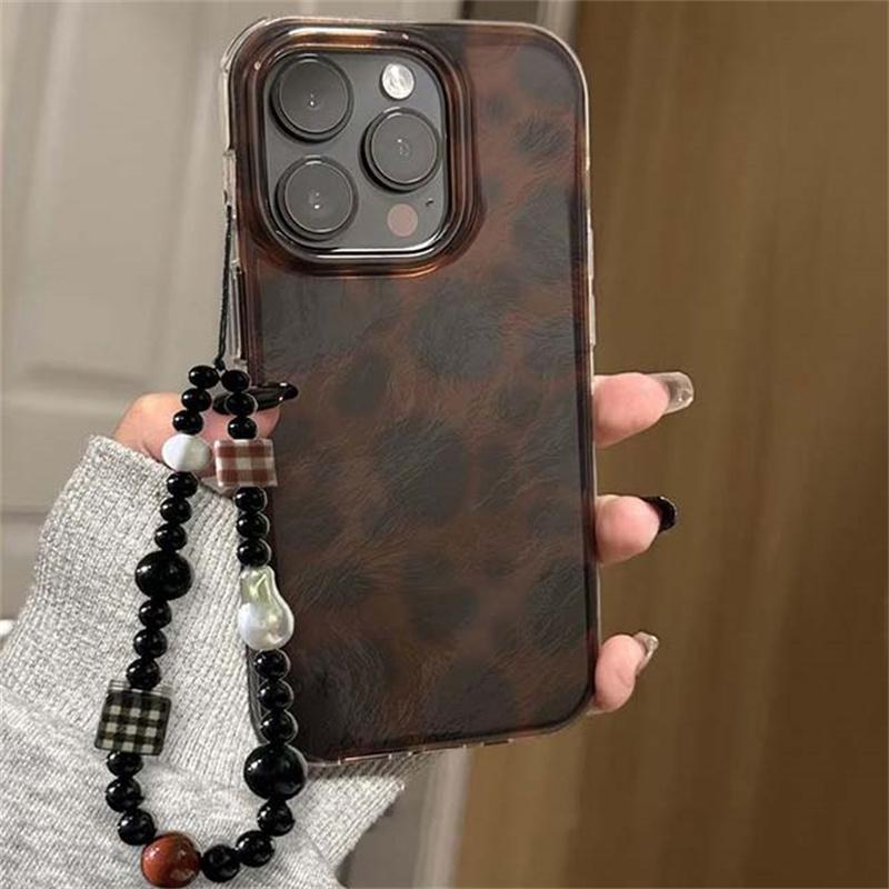 

Through hole vortex IND brown halo leopard print phone case with chain for iPhone 11 12 13 14 15 16 17 Pro Max iPhone X