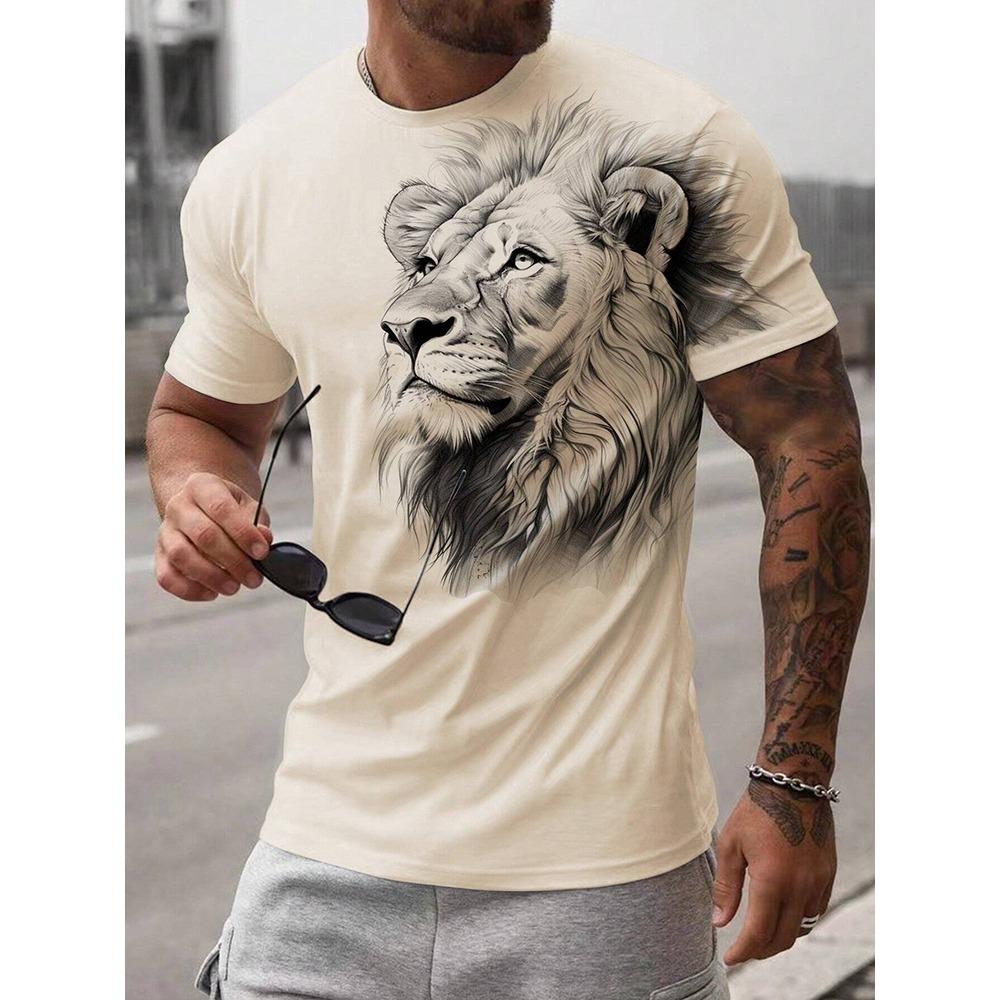 Nowy Letni Outdoorowy Casualowy Męski T-shirt Codzienny Uliczny Męski Top z Krótkim Rękawem Nadruk Lwa Męski T-shirt Sportowy Modny T-shirt