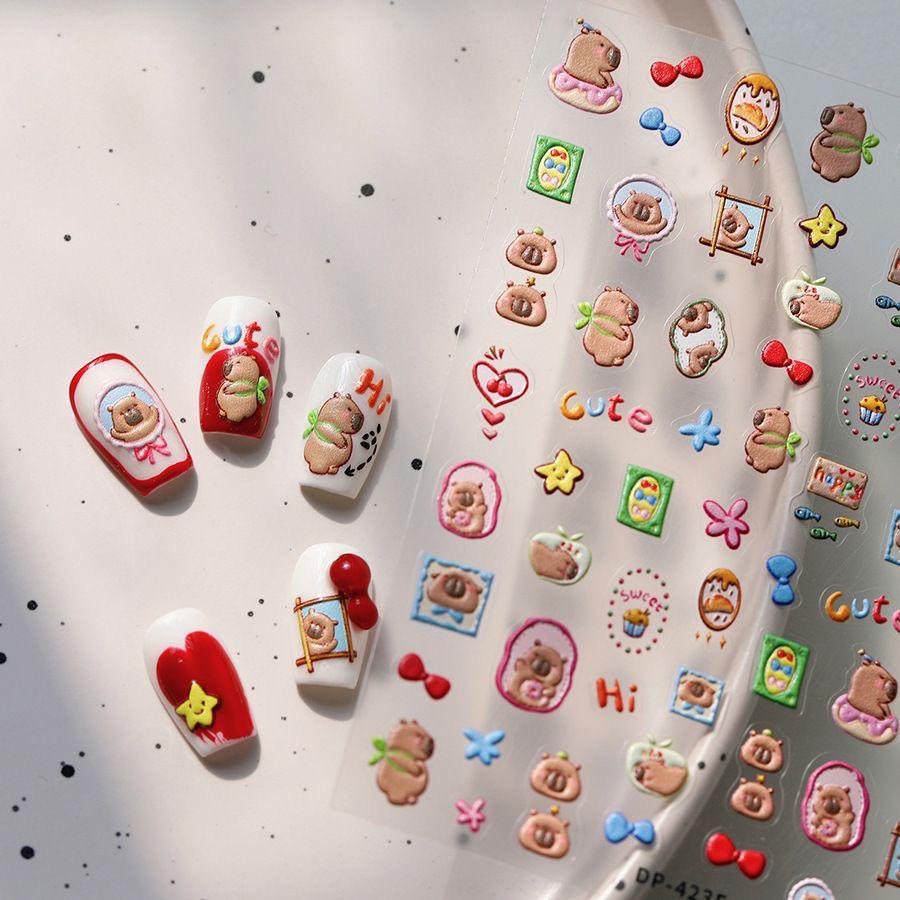 Capybara & Guinea Pig Nail Art Stickers, DIY Bear Pen Holder, Water Cup, Journal Decor