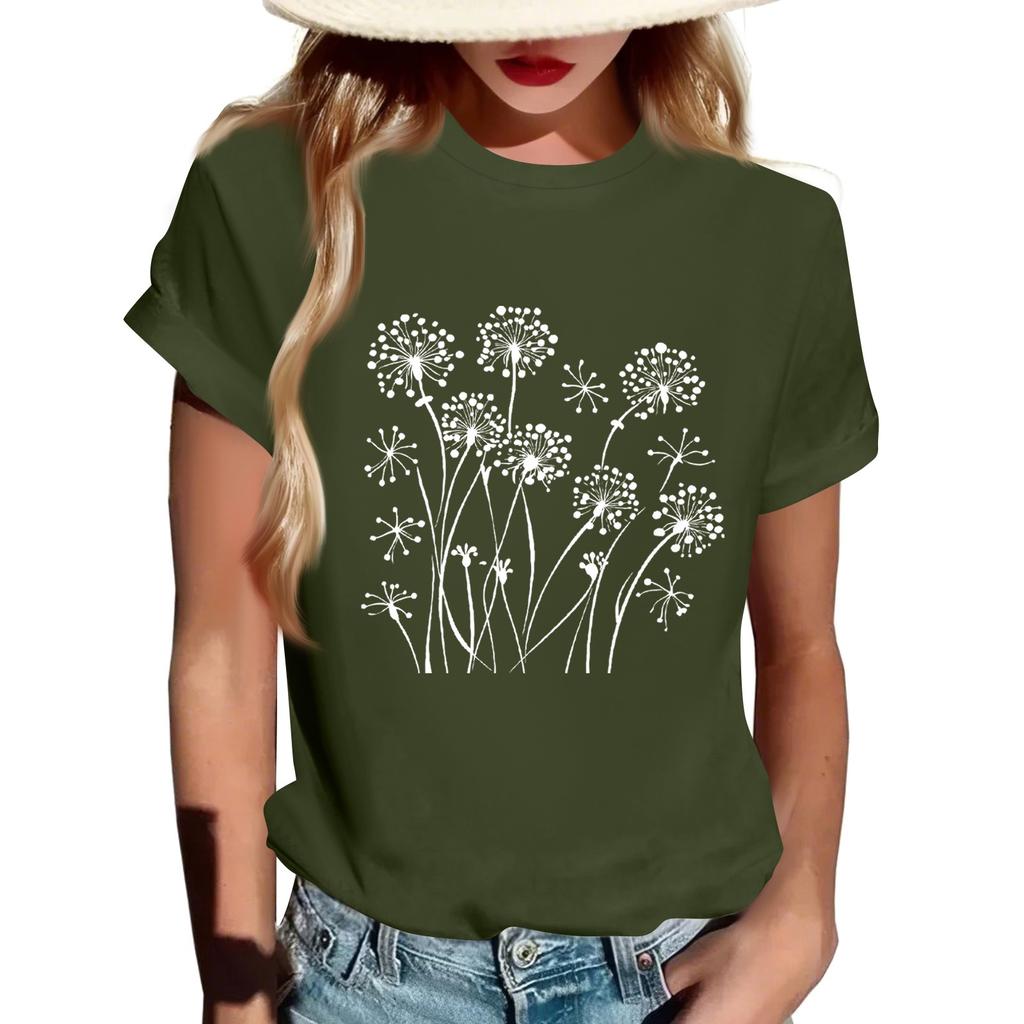 Women's Fashion Casual Printed Short Sleeve Round Neck Pullover Tops