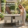7 Piece Rattan Garden Furniture Set, Garden Dining Set with Wood-Plastic Table and 6 Stackable Chairs, Light Grey