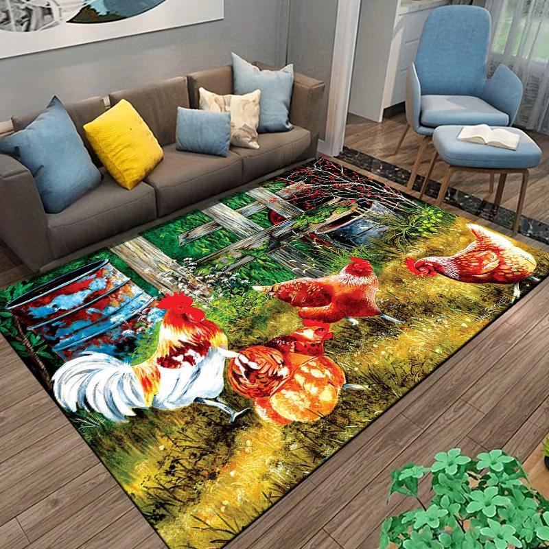 Rooster and Hen Chicken Pattern Carpet Living Room Decoration Rugs for Bedroom Sofa Doormat Decor Non-slip Home Coffee Table Mat
