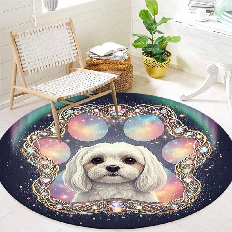 Dogpaws Round Area Rug,Carpet Rug for Living Room Bedroom Sofa Playroom Decor,Non slip Floor Mat