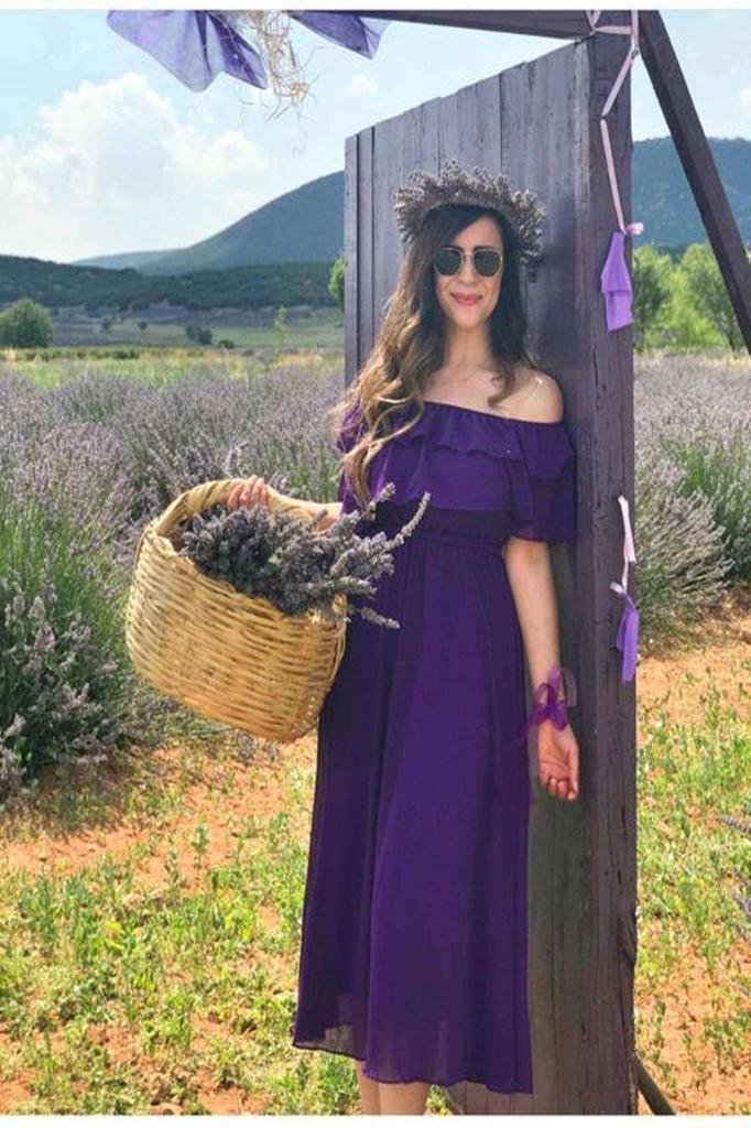 Women's Big Size Dress Carmen Collar Chiffon Dress