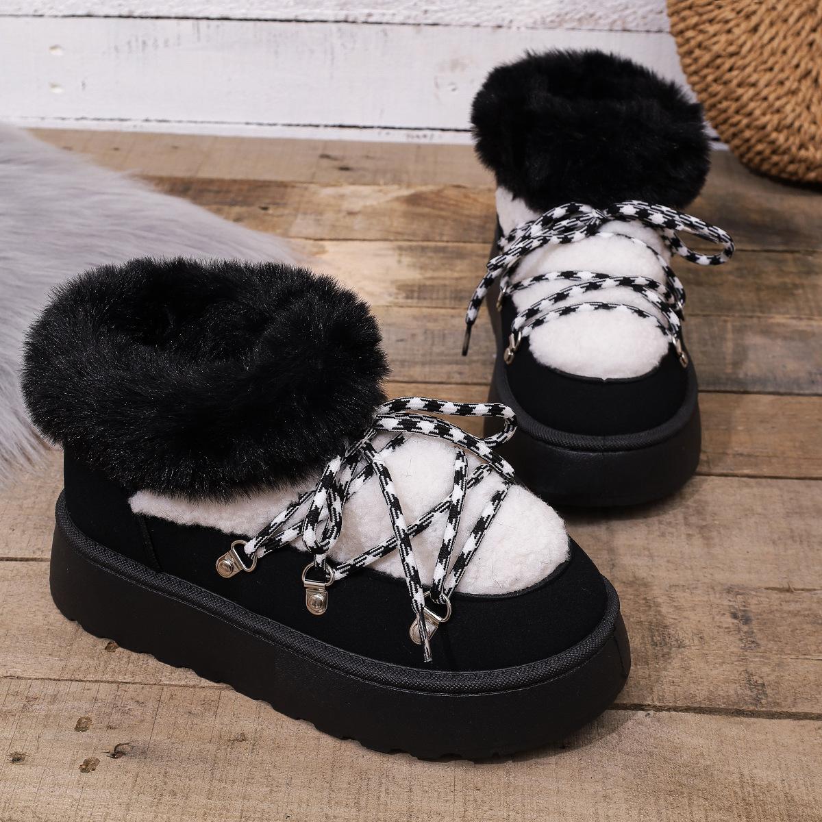 

Fashion New Winter Women Snow Boots Furry Suede Boots Casual Soft Warm Plush Ankle Boot Female Outdoor Fluffy Platform Short Botines 42 чорний
