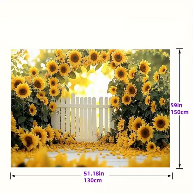 2D Sonnenblumenbogen Kulisse, Heller Sonnenblumengarten mit Zaun Hintergrund für Hochzeits- & Geburtstagsveranstaltungen