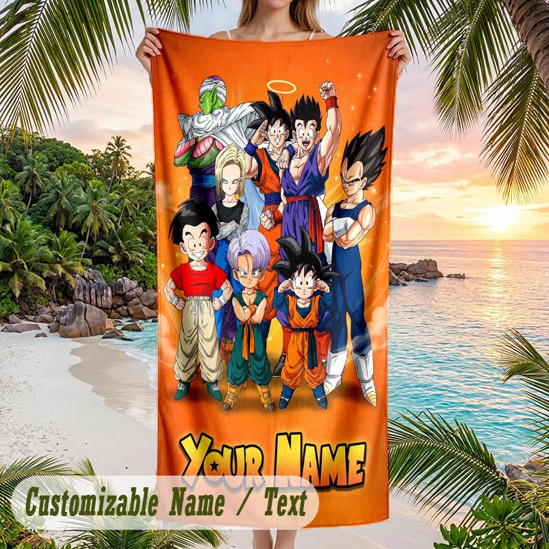 Dragon Ball Beach Towel, Personalized Custom Name Text, Quick Dry Large Absorbent Towel For Beach Pool
