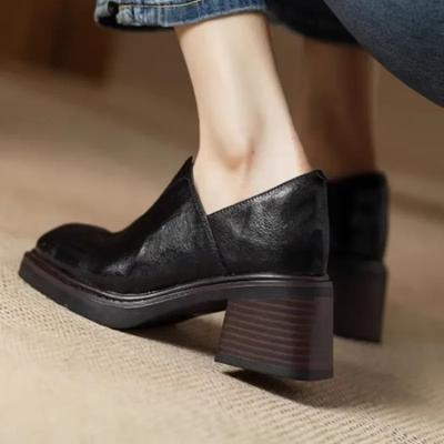 Fashion New Women's Pumps Chunky Heels Shoes Ladies' Thick Bottom Shoes Luxury Loafers Platform Shoes Square Head High Heels
