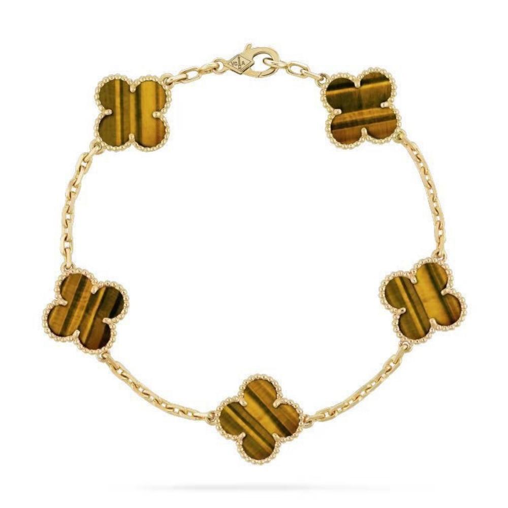 Luxury and Sophisticated Four-leaf Clover Bracelet for Women Made of Agate and Mother-of-pearl