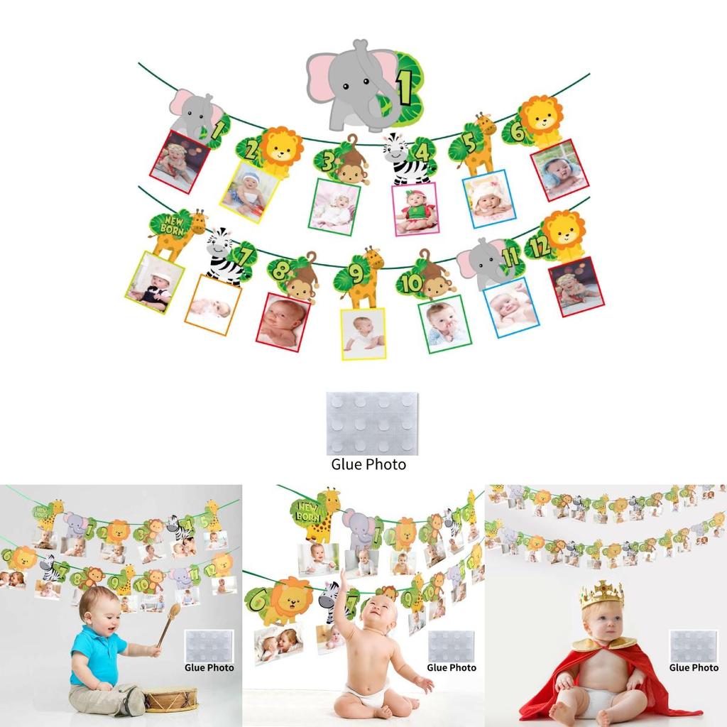 Huipai Brand 12-month Animal Birthday Banner Premium Quality Paper Material For Party Decor