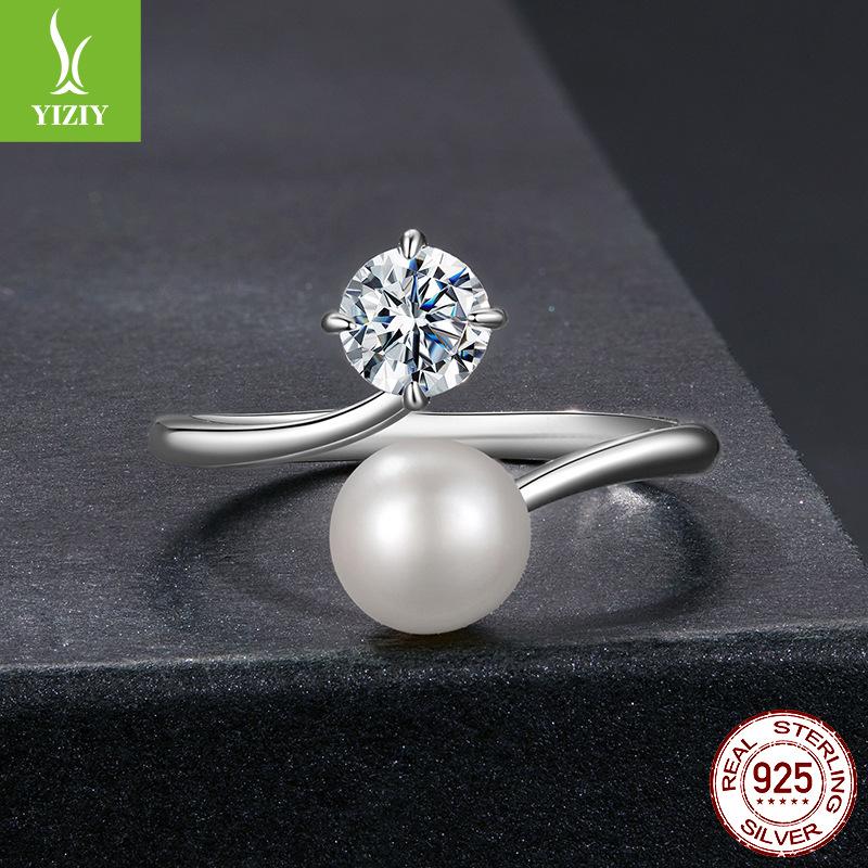 D Color Mozzarella Diamond Pearl Open Ring Women'S Charm Elegant S925 Sterling Silver Ring Jewelry