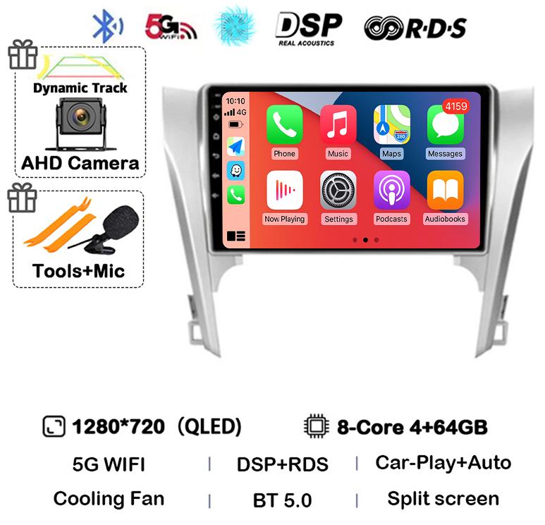 Android 14 Carplay Auto Car Radio For Toyota Camry 7 XV 50 55 2011 2012 2013 2014 Multimedia Video Player Navigation GPS Stereo