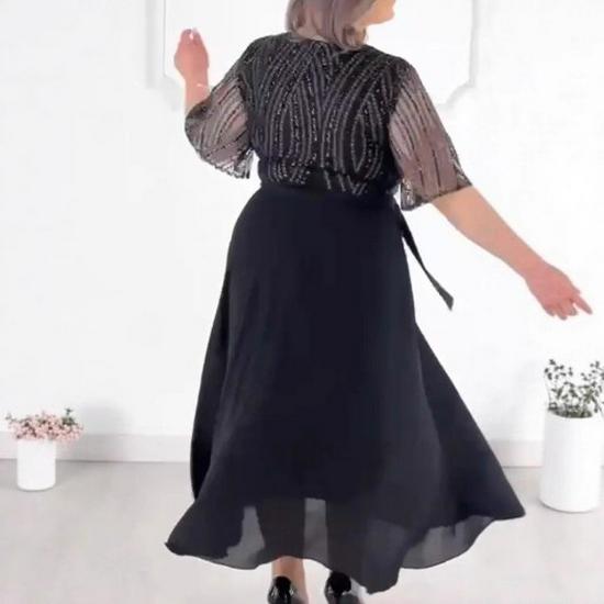 2025 Trendy Plus Size Women's Mesh Lining Dress with Five Sleeves