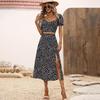 Women Summer Print Two Piece Slim Vacation Elegant Ladies Dlouhé šaty