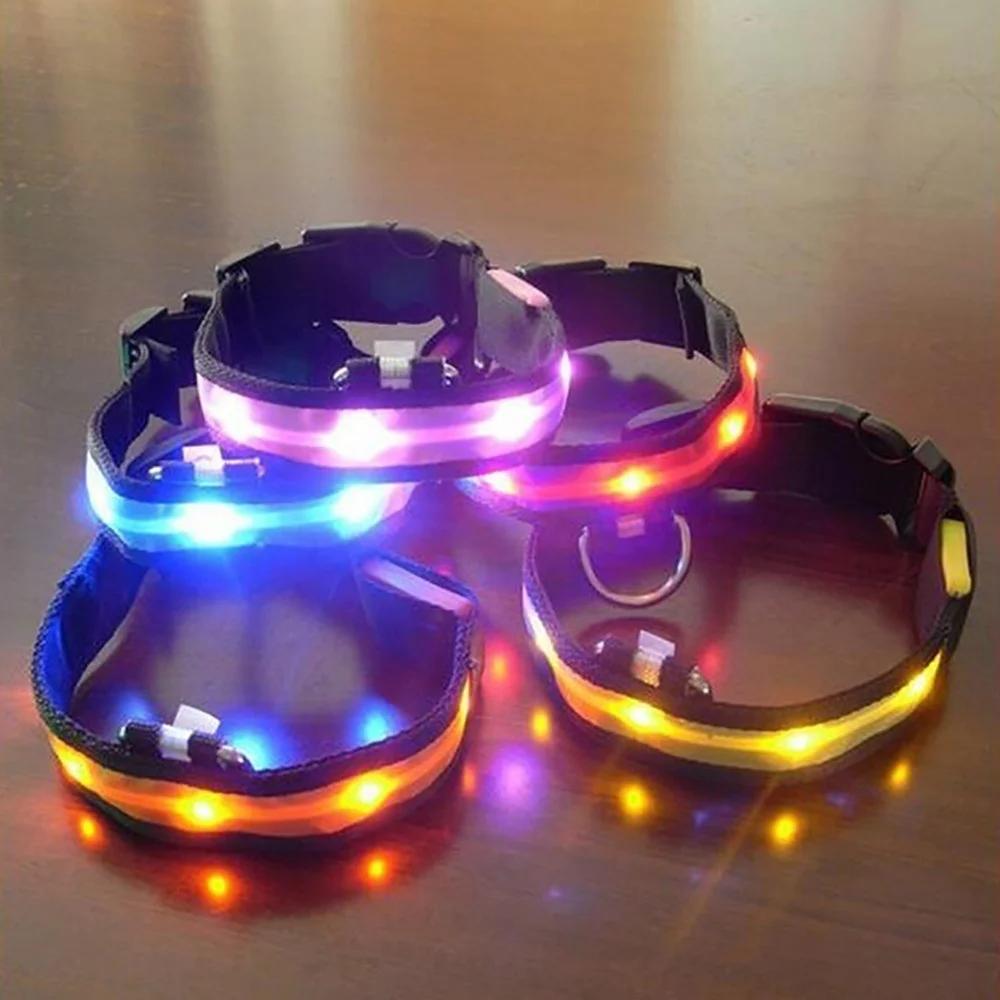 LED Naylon Köpek Evcil Hayvan Kedi Tasması Güvenlik Gece Kolyesi Kayıp Önleyici Yanıp Sönen Simli Tasmalarlar Köpek Gezdirme İçin