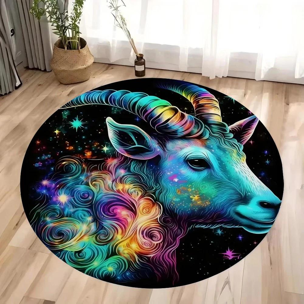 Mysterious Zodiac Sign Print Round Rugs Non-Slip Floor Mat for Home Living Room Bedroom Machine Washable Round Carpet