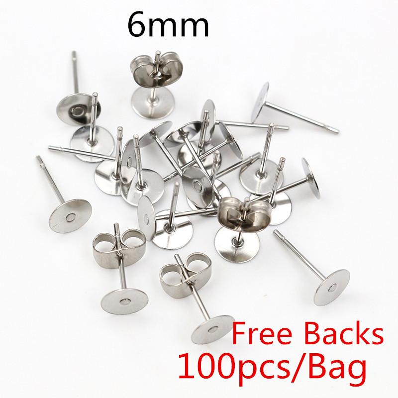 50-100 stuks/partij Gouden Roestvrij Staal Oorbellen Studs Lege Stiftbasis Pinnen Met Oorbellen Dop Sluitingen Oor Achterkant Voor DIY Sieraden Maken