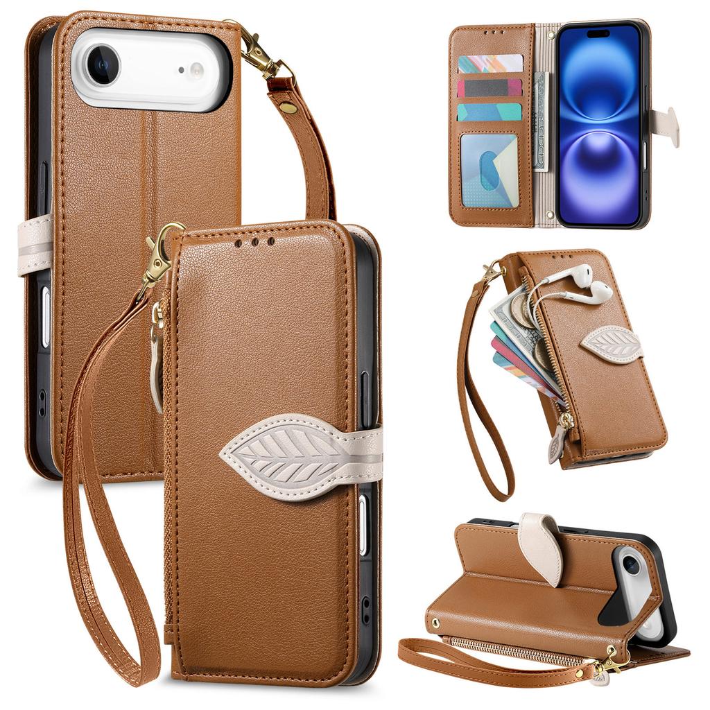 Blatt Umhängetasche Kartenfach Geldbörse Klapp Leder Handyhülle Für iPhone 17 Pro Max 16 Plus 15 14 13 12 Langes Lanyard Tasche Buchhülle