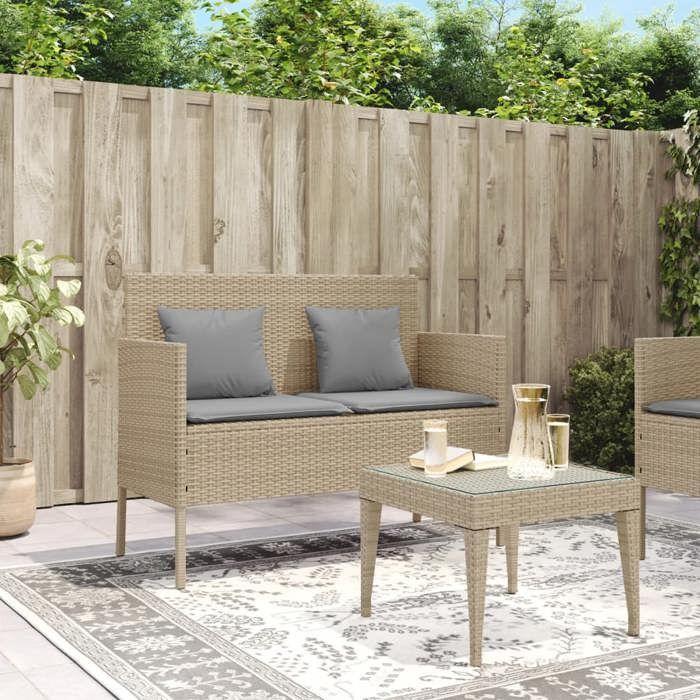 VidaXL Banc de Jardin avec Coussins, Siège de Patio, Chaise de Terrasse, Meuble de Parc Arrière-cour Balcon Extérieur, Beige 365775