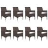 9 Piece Brown Garden Dining Set Poly Rattan & Tempered Glass