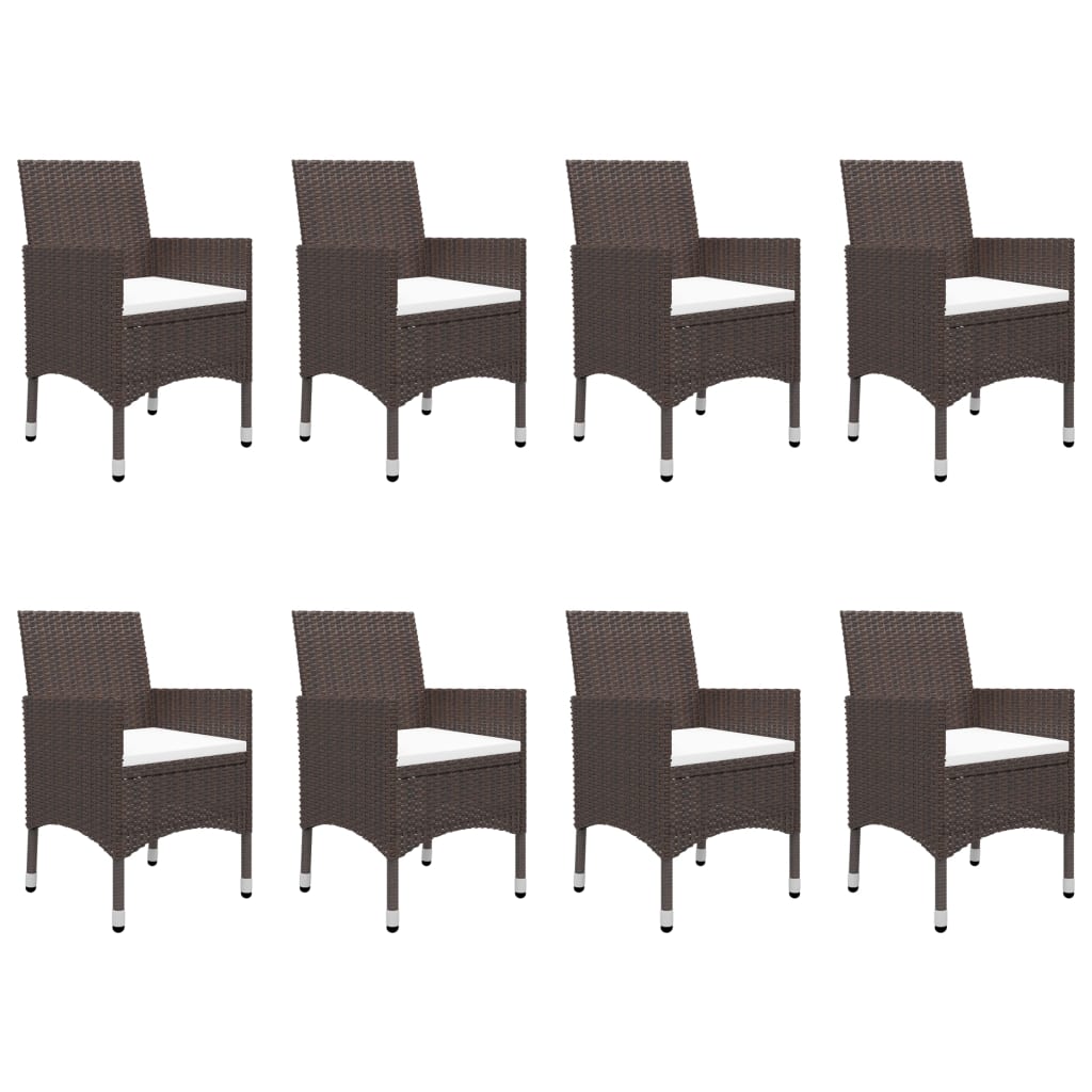 9 Piece Brown Garden Dining Set Poly Rattan & Tempered Glass