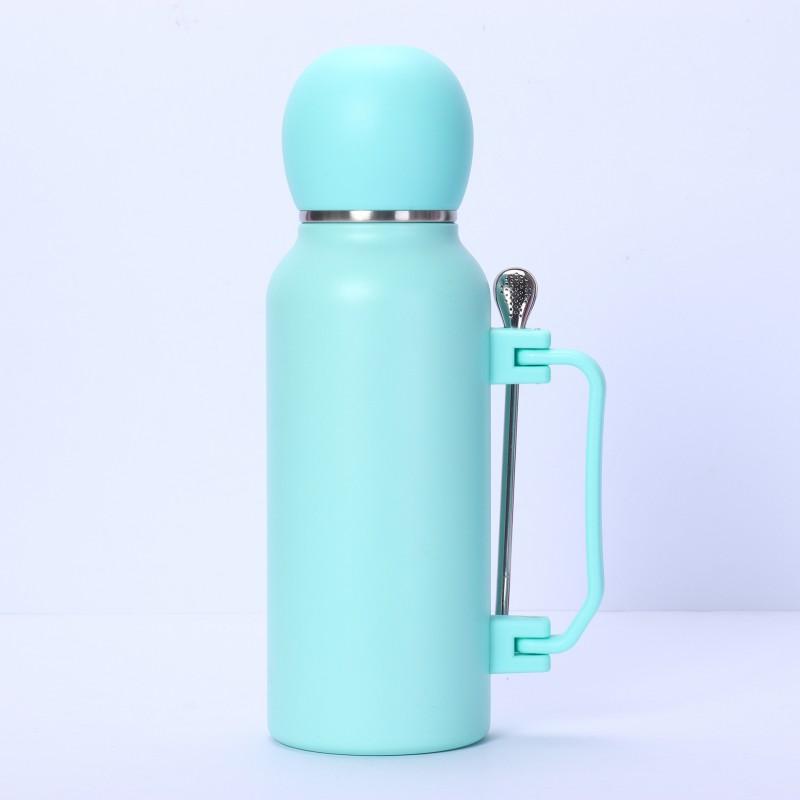 Stainless Steel Insulated Travel Mug With Handle Straw Spoon - 1300ml Large Capacity Vacuum Thermos Gym Office Outdoor