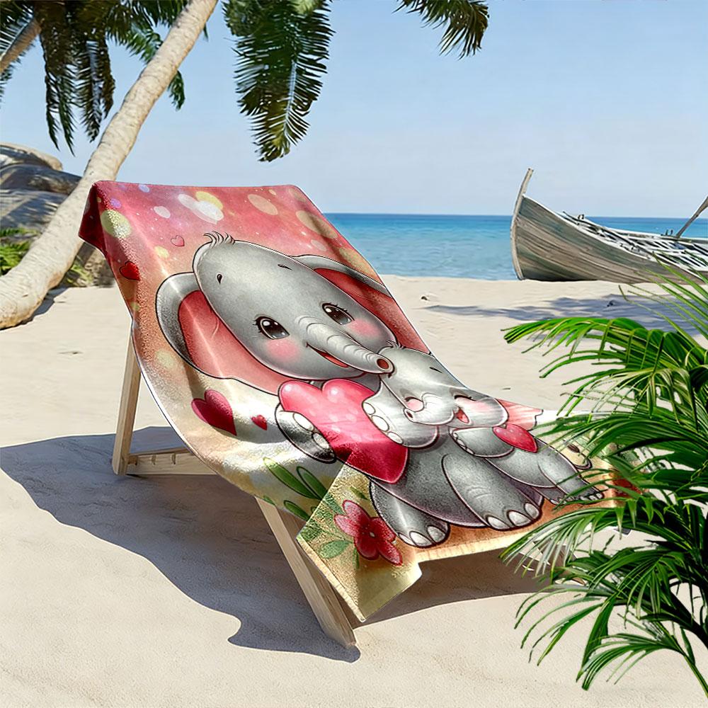 "Adorable Elephant Duo with Hearts" Patterned beach towel quick dry perfect for travel outdoor sports jogging the beach and swimming