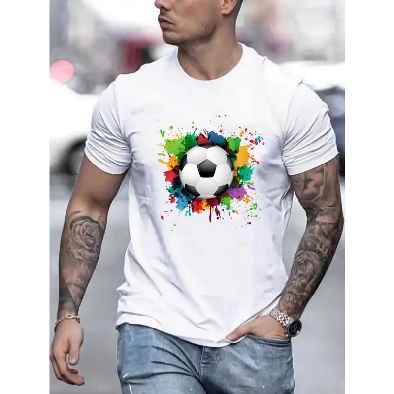 

Men S Soccer Ball Graphic T-Shirt with Colorful Paint Splash Design - White Casual Round Neck Tee,Comfort Fit for Soccer Fans & Artistic Style Apparel 5XL різнокольоровий