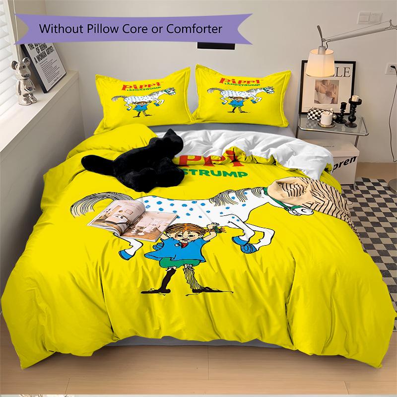 Pippi Långstrump Poster Print 3Pcs Bedding Set,Duvet Cover with 2 Bedro,Pillowcase Home Birthday Gift