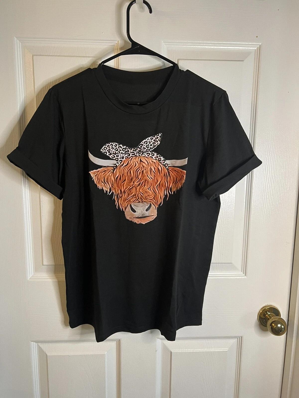 Women’s Black Short Sleeve Cow Graphic T-shirt Size Medium NWOT M